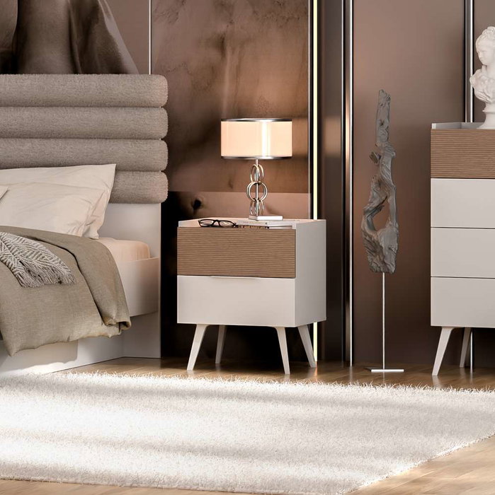 Hanah Home Mesita de Noche Milano Visón, 2 Cajones y Estanterías, Fabricada en Tablero de Partículas Recubierto de Melamina